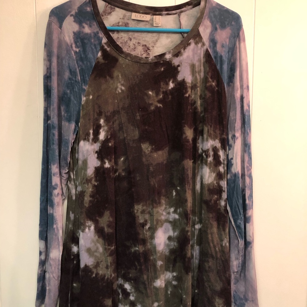 LOGO by Lori Goldstein Multicolor Tie-Dye Long Sleeve Top